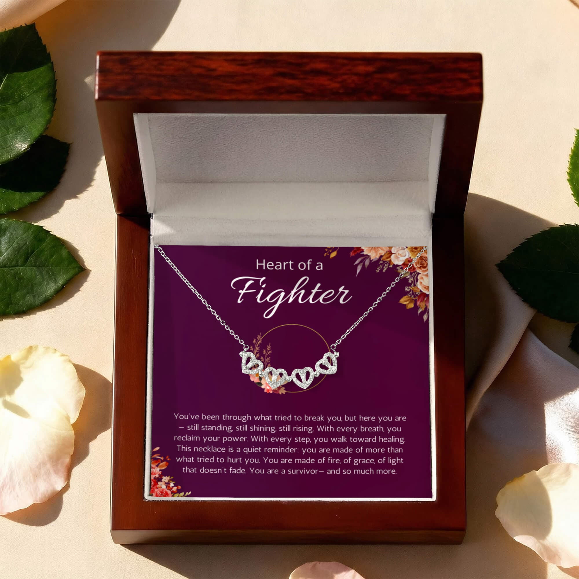 Warrior Gift, Survivor Jewelry, Recovery, Inspirational, Motivational, Strength, Magnetic Hearts Necklace Message Card