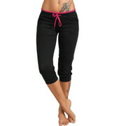 Plus Size Women 3/4 Drawstring Jogging Capri Printed Sport Trousers Pants & Capris