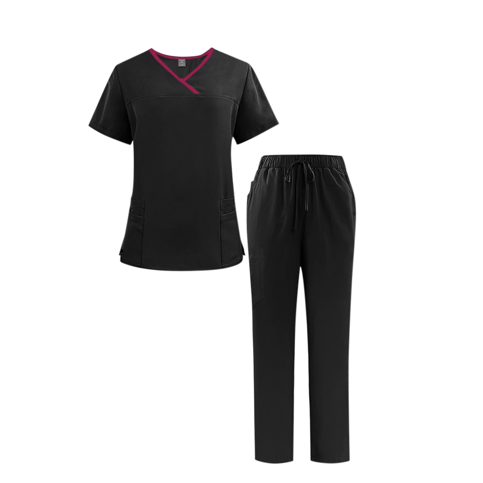 ZVNAΖH Mens Medical Dental Scrub Set Adult Male Work Uniform Classic V-Neck Stretch Scrub Top & Straight Leg Pants, Anti-Wrinkle, Multi Pockets