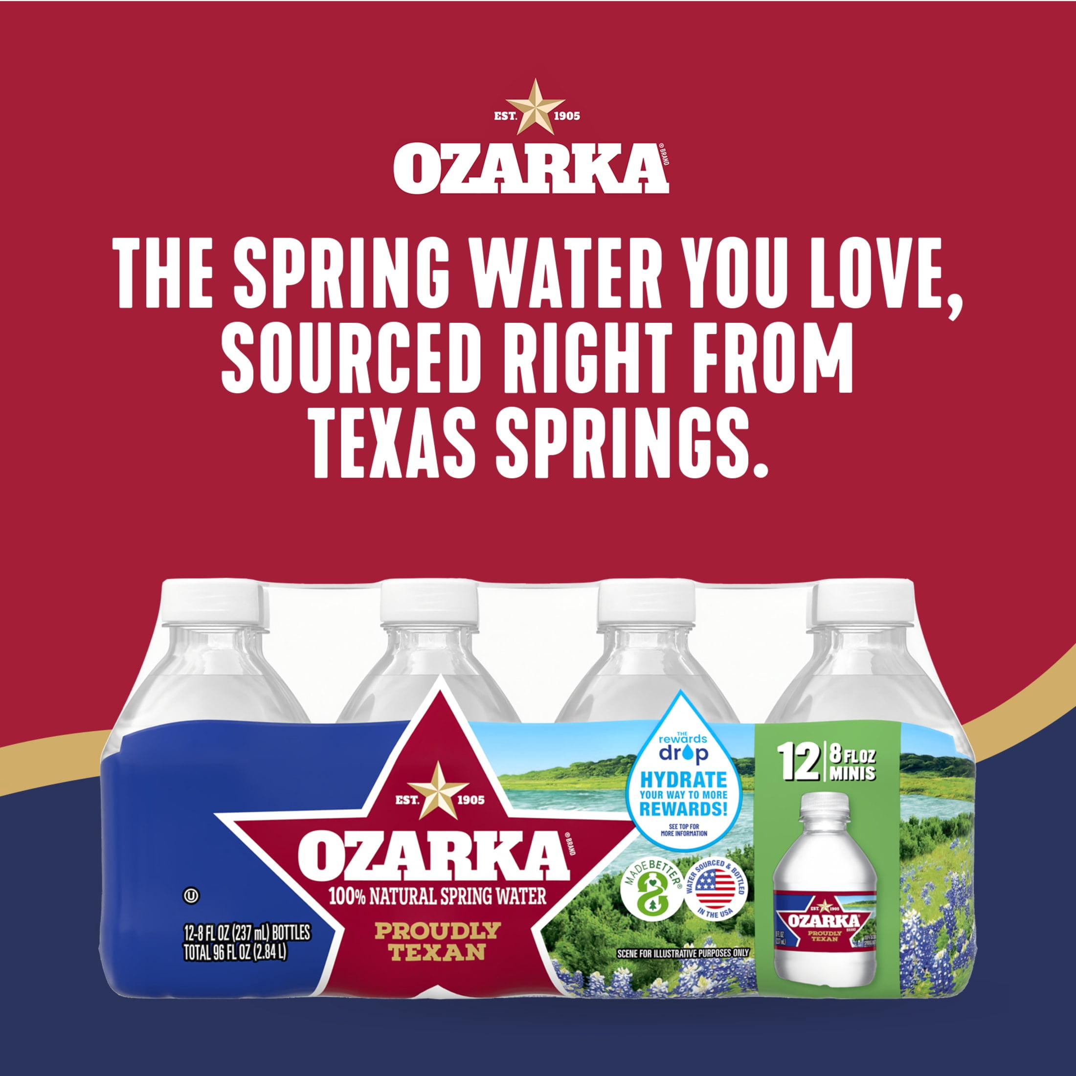 (8 pack) Ozarka Texas Spring Water, 8 fl oz, 12-pack Plastic Bottles