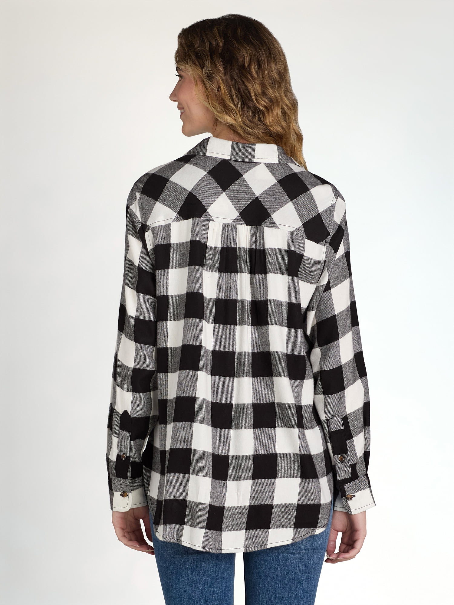 Time and Tru Women's Flannel Shirt with Long Sleeves, Sizes S-XXXL