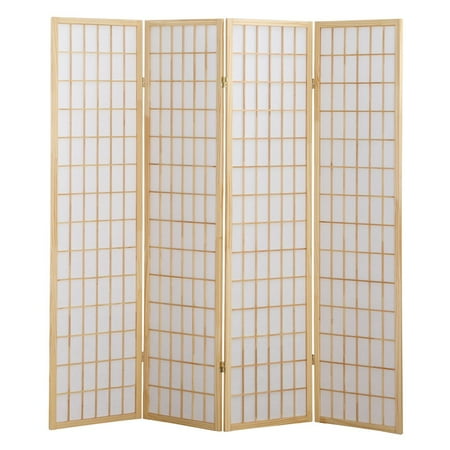 Roundhill Furniture Roland 4 Panel Oriental Shoji Screen/Room Divider in Natural