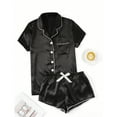 thumbnail image 4 of Satin Slumber Set, Women's Casual Solid Silk Satin Pajama Set Short Sleeve Button Up Top & Shorts Sleepwear, Womens Pajamas Set, for Size M, 4 of 8