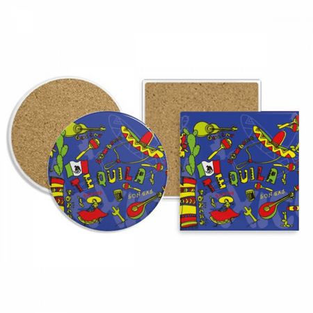 

Sombrero Guitar Chili Mexico Elment Coaster Cup Mug Holder Absorbent Stone Cork Base Set