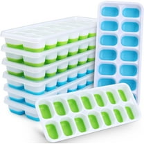 Silicone Ice Cube Tray, 8 Pack Easy-Release & Flexible 14-Ice Cube Trays with Spill-Resistant Removable Lid, Stackable Ice Trays with Covers for Freezer, Cocktail (4 Blue   4 Green)