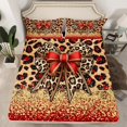 thumbnail image 2 of Manfei Chic Bow Bowtie Twin Sheet Sets,Wild Cheetah Print Twin Fitted Sheet,Red Gold Brown Flat Sheet For Girls Teens,Ultra Soft Home Decor,3 Pieces, 2 of 7
