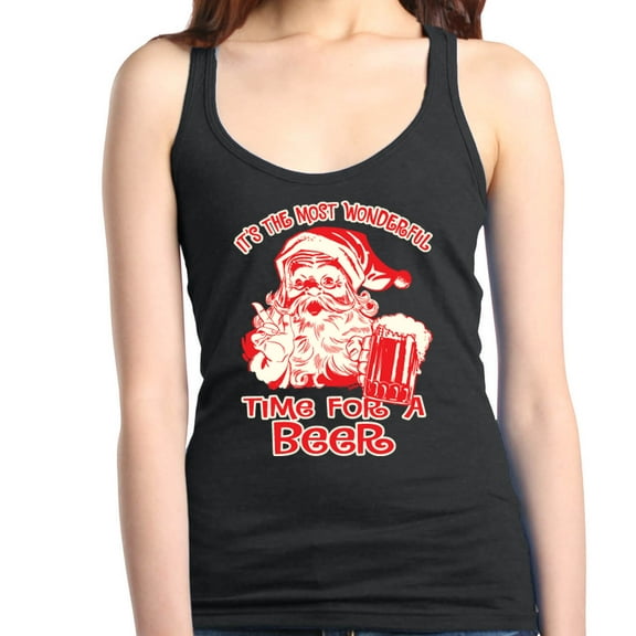 Shop4Ever Women's It's The Most Wonderful Time For A Beer Santa Racerback Tank Top Large Black
