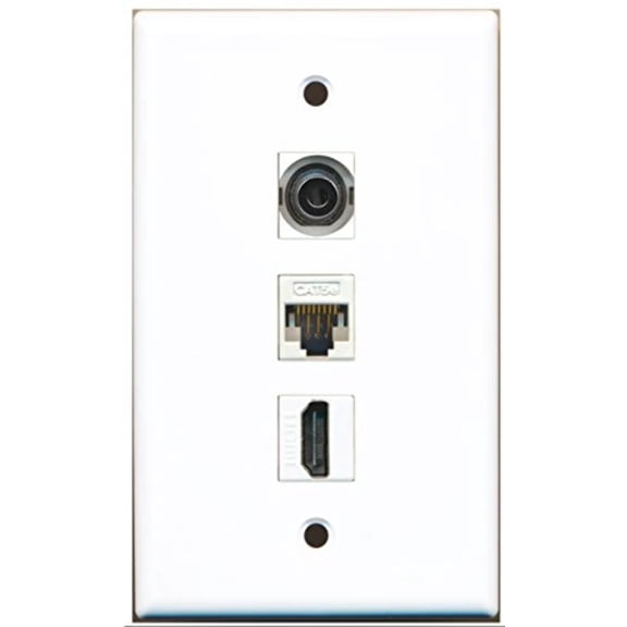 RiteAV - 1 Port HDMI and 1 Port 3.5mm and 1 Port Cat5e Ethernet White Wall Plate