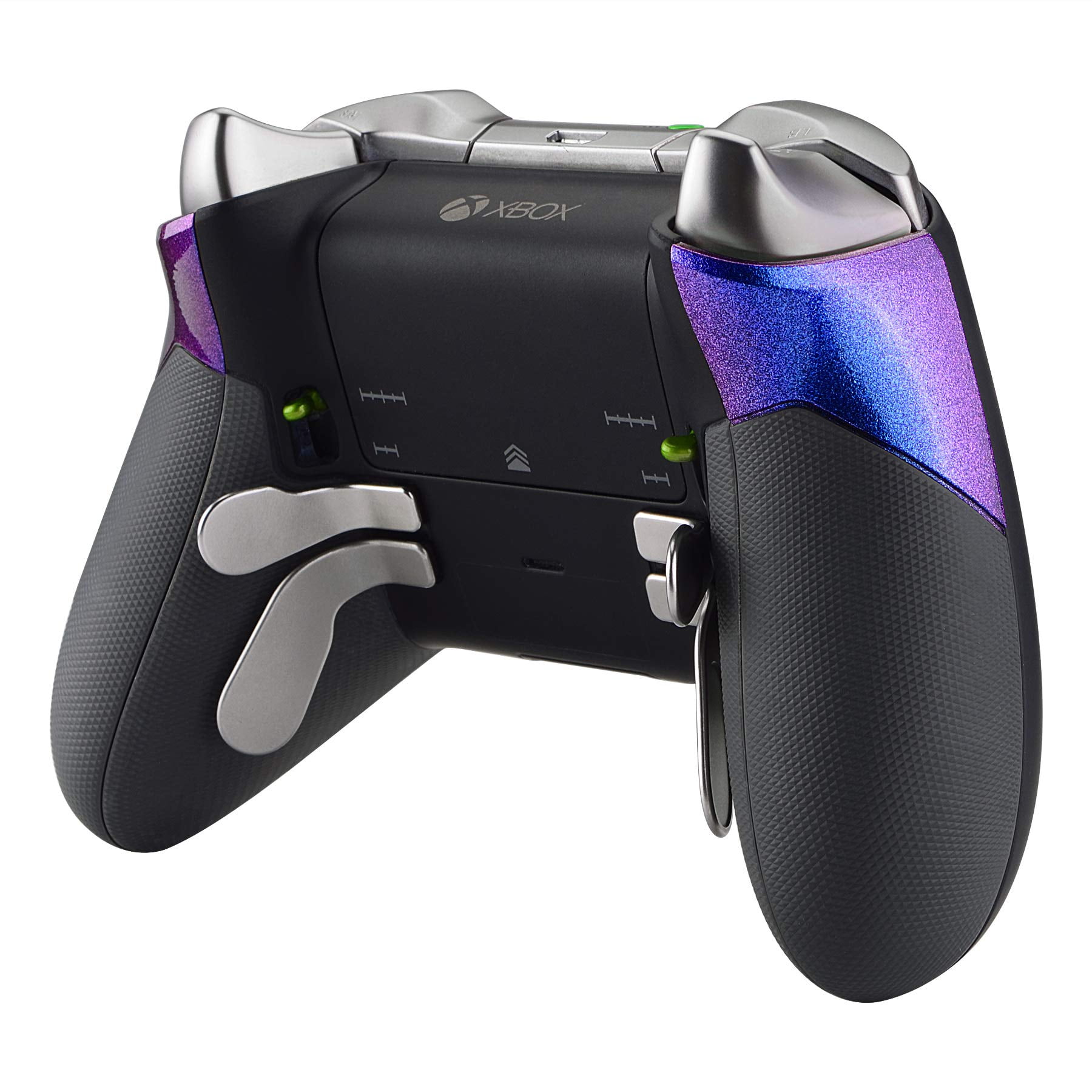 eXtremeRate Chameleon Purple Blue Rubberized Right Left Side Rails, Replacement Rear Handle Grips, Back Panels Faceplates Kits for Xbox One Elite Controller (Model 1698)