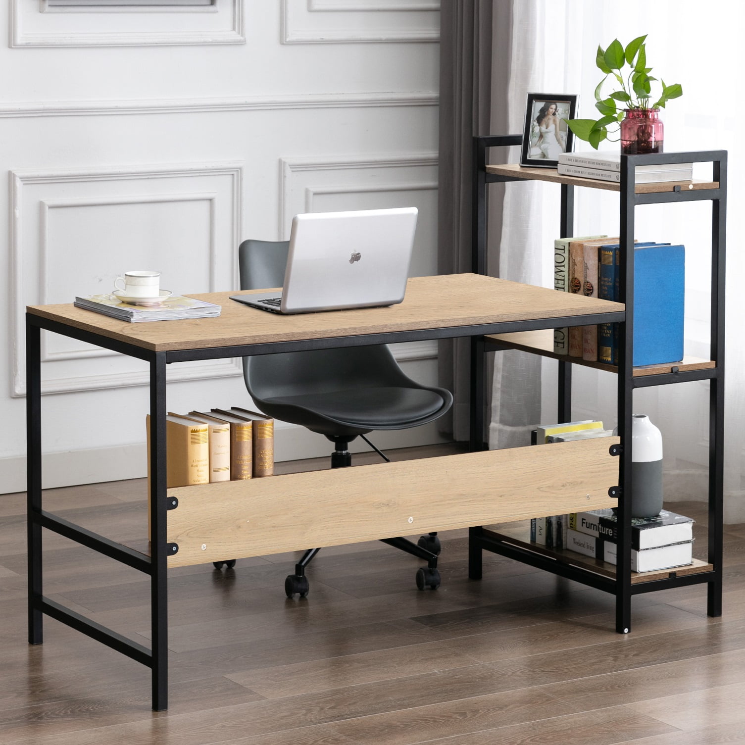Bonzy Home Computer Desk with Storage Shelves 59 Inch Study Table