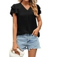 thumbnail image 2 of Njoeus Womens Dressy Blouse V Neck Chiffon Tunic Tops Ruffle Sleeve Flowy Shirts Ladies Business Casual Summer Cute T-Shirt Solid Color S-XXL, 2 of 7