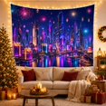 thumbnail image 2 of Futuristic Cyberpunk Cityscape With Deep Indigo Night Sky, Mystical Fantasy for Space Lovers, Galaxy Room Decor, Housewarming Gift, Tapestry Wall Hanging for Bedroom and Dorm, 2 of 4