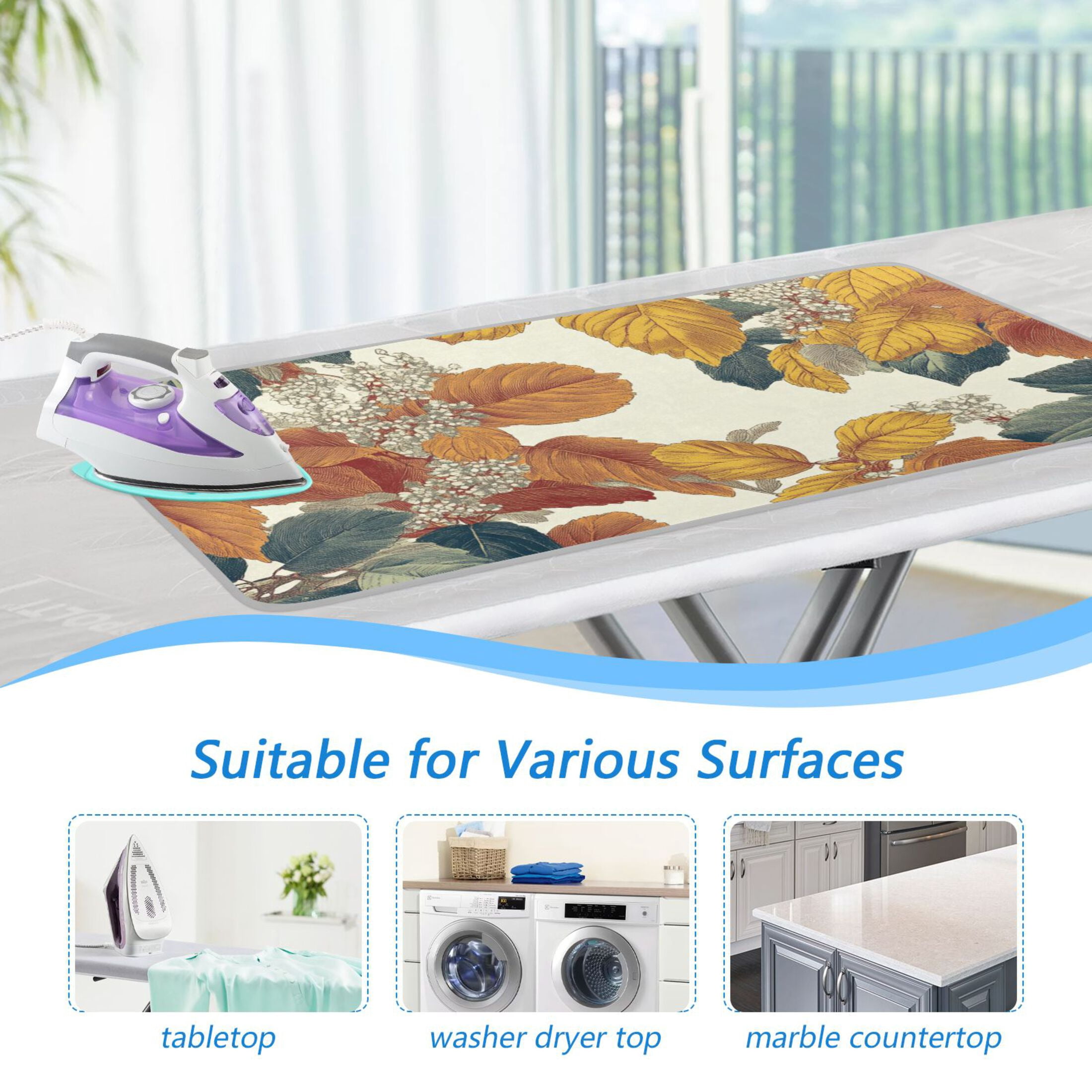 Vintage Leaves Ironing Mat Blanket for Table Top Travel Portable Ironing Board Pad 47.2x27.6 Inch