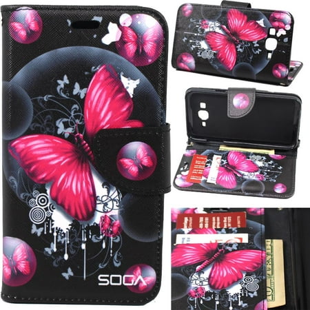 Galaxy J7 Case, Samsung Galaxy J7 Wallet Case, SOGA [Pocketbook Series] PU Leather Magnetic Flip Design Wallet Case for Samsung Galaxy J7 (2015) - Big Butterfly Impression/Salty