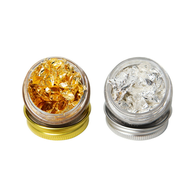 KINNO Edible Gold+Silver Leaf Flakes, 24K Genuine Gold &Silver Foil  Glitters for Cooking, Cakes Decoration, Resin 
