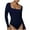 Dark Blue, variant on Elainilye Fashion Womens Bodysuit Long Sleeve Solid Color Square Neck Tight Fitting Cutout Jumpsuit Thong Shapewear,Blue