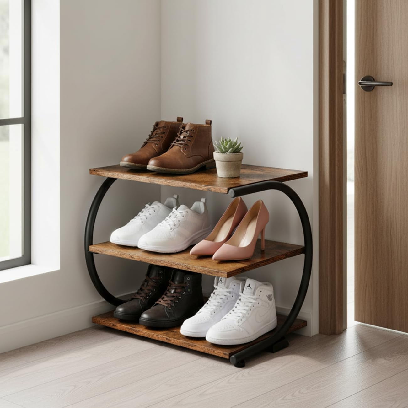 3-Tier Shoe Rack with Metal Frame & Adjustable Feet - Compact Organizer for Entryway, Closet, Hallway (Holds 11 lbs/Shelf)