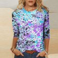 thumbnail image 2 of Camiseta holgada estampada a la moda para mujer, blusa de manga 3/4 de longitud media, Tops informales con cuello redondo Pompotops FGAJ5179, 2 of 5
