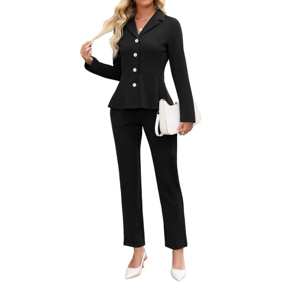 Women's Business Pant Suits Dressy Casual Long Sleeve 2 Piece Blazer Set for Office Work Outfits