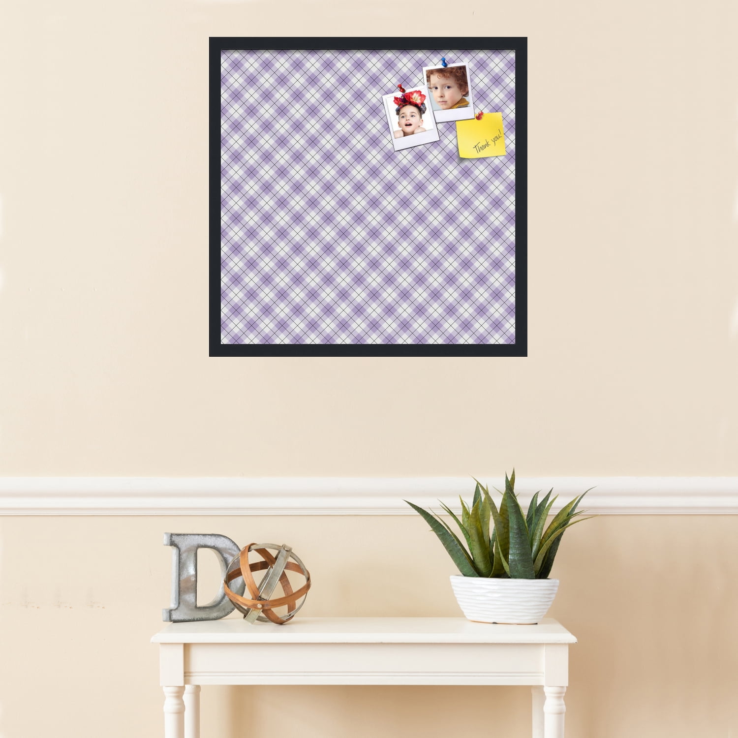 PinPix ArtToFrames 22x22 Custom Cork Bulletin Board Argyle Lilac   Poster Board Has a Fabric Style Canvas Finish, Framed in Satin Black (PinPix-639)