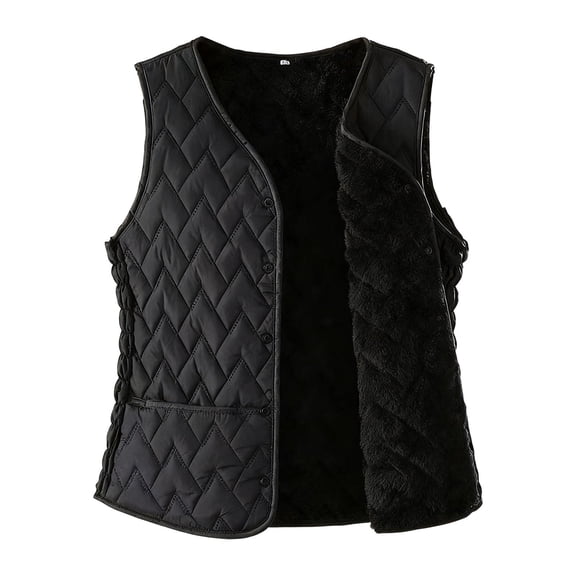 yuCgh Women's Winter Fashion Casual Sleeveless Vest Outerwear Warm Cotton-Padded Lightweight Coat with Versatile Design for Layering and Style,Black L