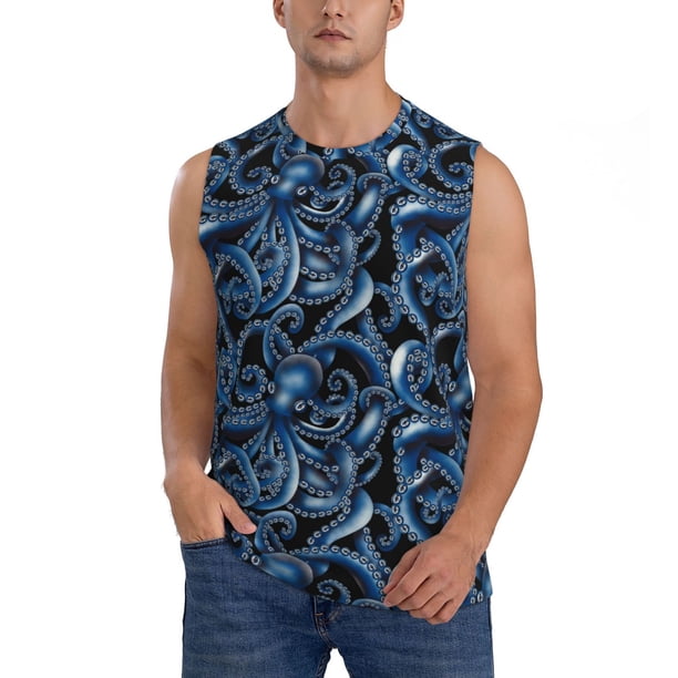 Fotbe Octopus Men's Camiseta sin Mangas Estampada para Hombres, Playera Casual para Gimnasio, Entrenamiento, Playa-Medium
