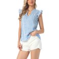 thumbnail image 4 of INSPIRE CHIC Womens Tank Tops Plaid Ruffle Sleeve Smocked V Neck Cute Sleeveless Blouse M Blue, 4 of 5