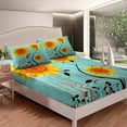 thumbnail image 3 of Erosebridal Sunflower Full Sheet Set Women,Distressed Blue Wooden Board Bed Sheets Set,Yellow Flowers Butterfly Bedding,Country Grunge Farmhouse Top Sheet + Fitted Sheet + 2 Pillow Cases, 3 of 5