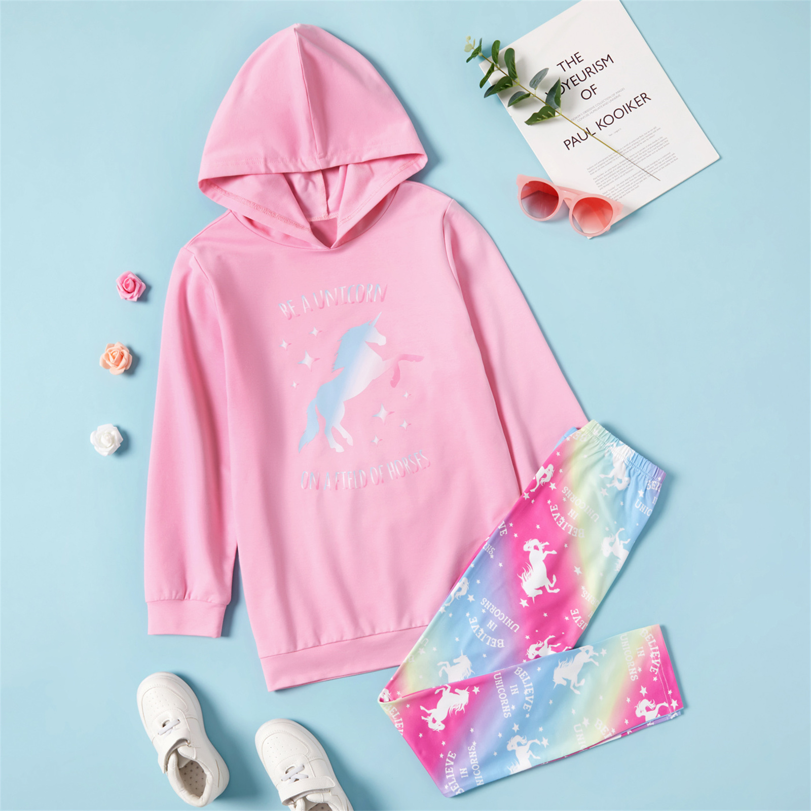 PatPat Girls Unicorn Hooded Sweatshirt and Leggings Set photo 7