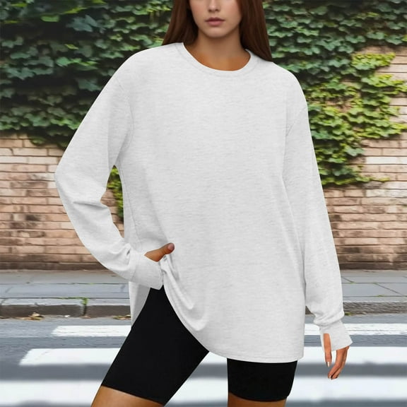 Timegard Workout Tops for Women Drop Shoulder Long Sleeve Workout Running Tops Thumb Hole Loose Pullover