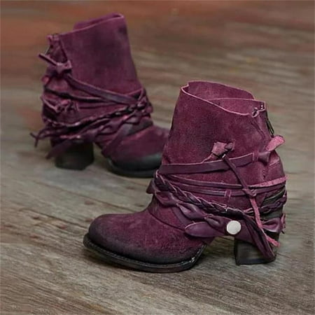 

Women s Casual Solid Color Shoes Thick Heel Round Head Boots Side Zipper Boots