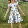 thumbnail image 2 of Juslio Girls Dress Summer Beach Ruffle Sleeve Round Neck A Line Dresses Knee Length Casual Orange Sundress, 2 of 8