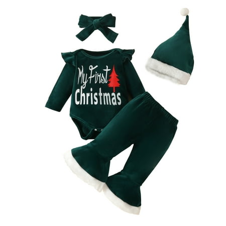 

Christmas Girls Long Sleeve Letter Prints Romper Long Pants Hat Headbands Outfits Infant Long Sleeve Clothes Baby Boy 6-9 Months Clothes Long Sleeve Onsies