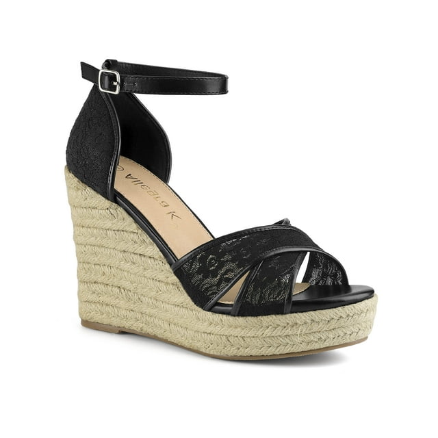 BLISSFUL STEP Sandales Compensées Espadrilles à Talon Compensé pour Femmes Noir 10