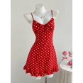 thumbnail image 3 of Red Polka Dot Ruffle Hem Tie-Front Spaghetti Strap Cami Mini Dress, 3 of 6