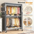 thumbnail image 5 of 445LBS Heavy Duty Rolling Clothes Rack with Cover, Rolling Garment Rack for Hanging Clothes with Shelves, Portable Wardrobe Closets with Adjustable Shelving and Double Rods, White, 5 of 8