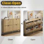Shoe Cabinet Storage for Entryway, Modern Fluted Shoe Rack Cabinet with 4 Flip Drawers, Large Shoe Organizer for Living Room