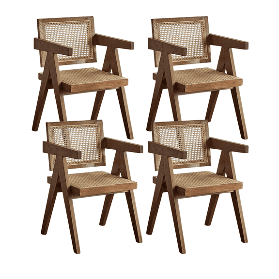 Qokori Vintage Farmhouse Rattan Accent Chair, Mid Century Accent Chair with Woven Backrest and Seat, Solid Wood Frame for Living Room Bedroom Patio (4, Walnut)