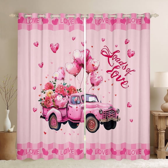 Homewish Romantic Valentine'S Day Blackout Curtains Set of 2 (52x84 Each),Love Balloon Rose Window Curtains,Pink Tairy Tale Theme Curtains and Drapes For Girl Teens,Microfiber Bedroom Decor