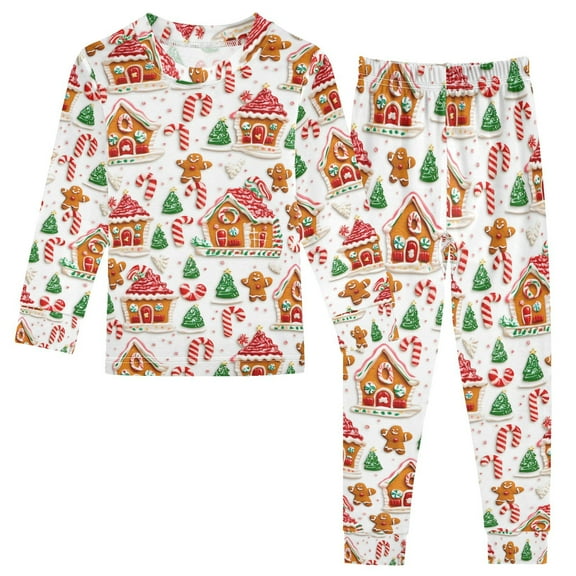joogoo Gingerbread Christmas Pajamas Set Long Sleeve Soft Cotton Sleepwear 2 Piece 18M