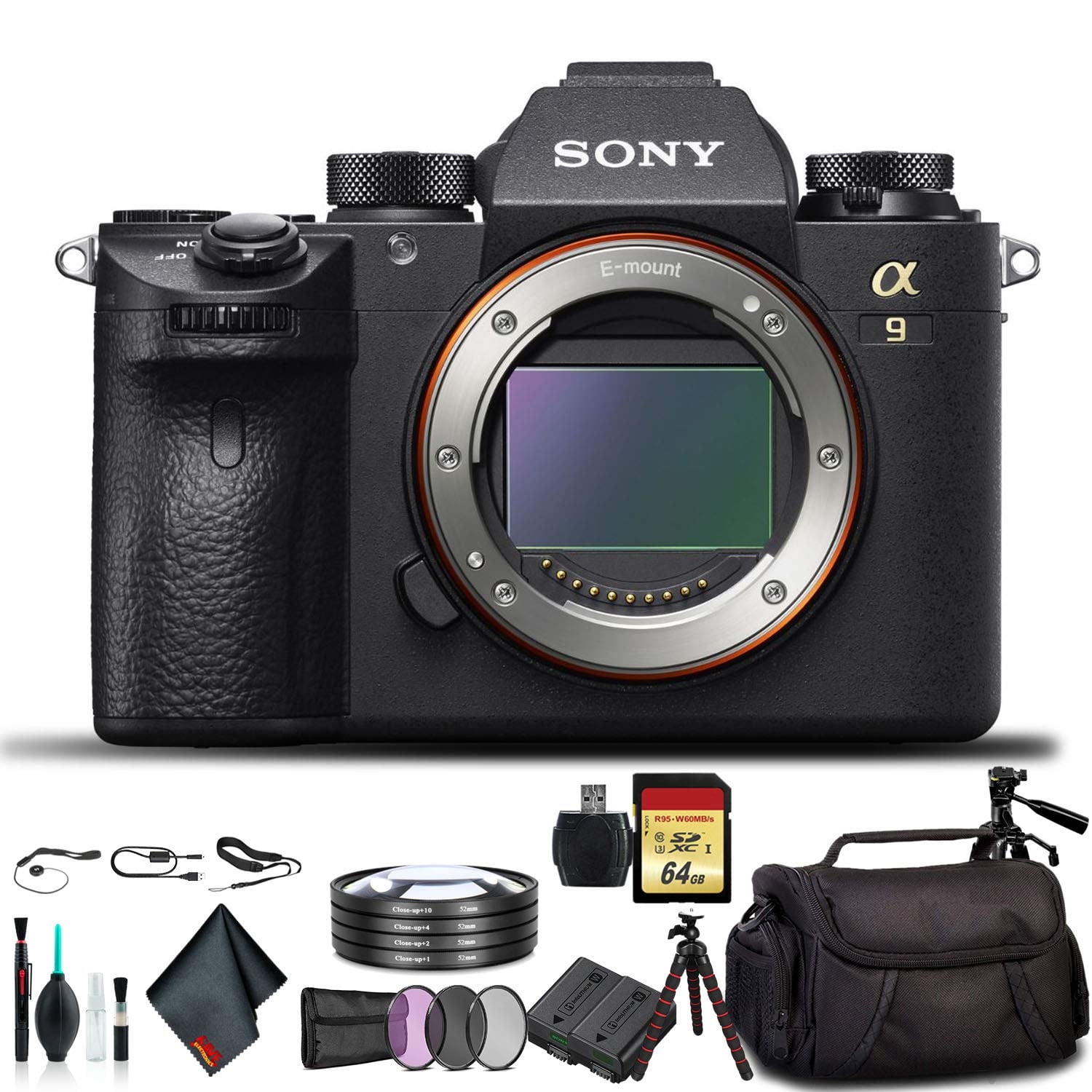Sony Alpha a9 Mirrorless Camera + Tripod Extra Battery & 64GB Card Bundle (International Model)