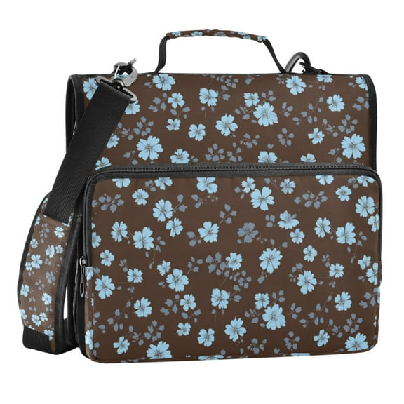 Zipper Binder Blue Flower 1.5 Inch Binder Folder Bag with Shoulder Strap and Handle