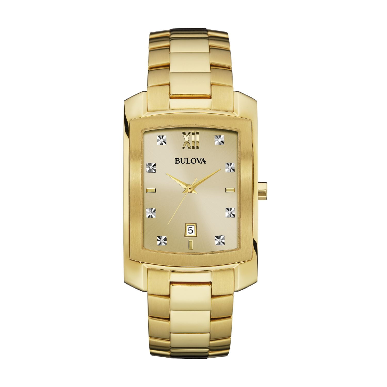Bulova - Bulova Men's Diamond Accent Gold-Tone Watch with Rectangle