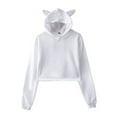 thumbnail image 4 of Fiaer,Women's Cute Crop Hoodies Long Sleeve Causal Plain Hoodie Loose Fit Casual Plus Size Hooded Sweatshirt Trendy Drawstring Tops White XS, 4 of 4