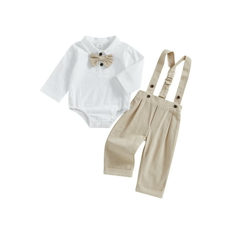 

Wilcliar Baby Boys Gentleman Outfits Long Sleeve Romper Bowtie Suspender Pants for Wedding Stage