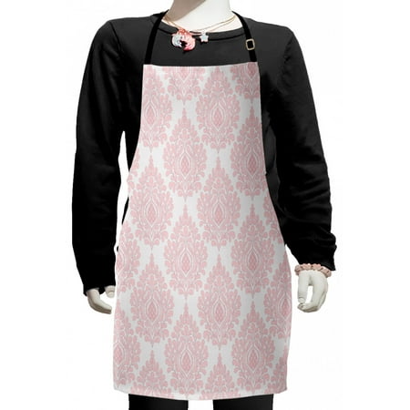 

Damask Kids Apron Damask Pattern Royal Motif Baby Pink Floral Design Victorian Fashioned Print Boys Girls Apron Bib with Adjustable Ties for Cooking Baking Painting Pink and White by Ambesonne