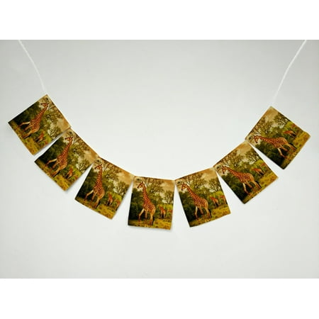 Add Wild Safari Jungle - GCKG Wildlife African Safari Giraffe and Animals Art Wild Jungle Desert Themed Orange Brown Green Banner Bunting Garland Flag Sign for Home Family Party Decoration