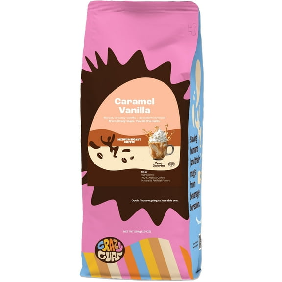Crazy Cups Caramel Vanilla Ground Coffee, Medium Roast, 10 oz Bag