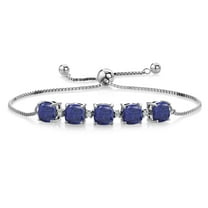Gem Stone King 925 Sterling Silver Blue Lapis and White Lab Grown Diamond Tennis Bracelet for Women (5.06 Cttw, Cushion 6MM, Gemstone Birthstone, Fully Adjustable up to 9 inch)