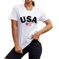 thumbnail image 2 of Camiseta Mujer Camiseta con la bandera americana para mujer, camiseta de manga corta con letras, camisetas de calle (blanco M) Cgtredaw Para estrenar, 2 of 6